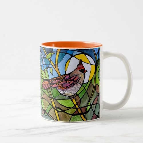 Female Cardinal with Neurographic Linework Two_Tone Coffee Mug