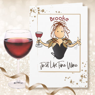 Female Cartoon Fine Wine Elegant Cartoon Birthday Card