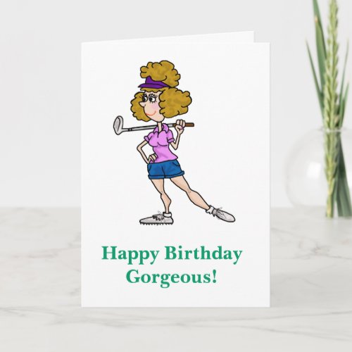 Female Cartoon Golfer Funny Birthday Card