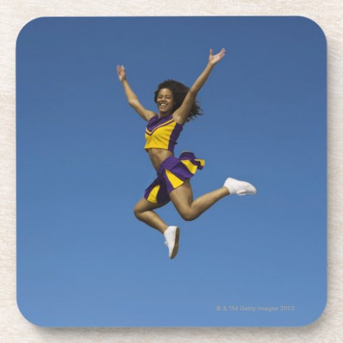 Female cheerleader jumping in air 2 coaster