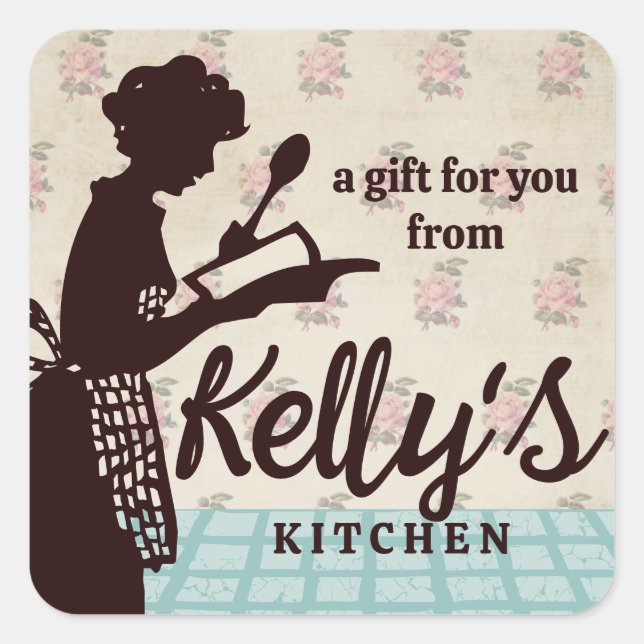 Female chef silhouette baking gift tag label (Front)