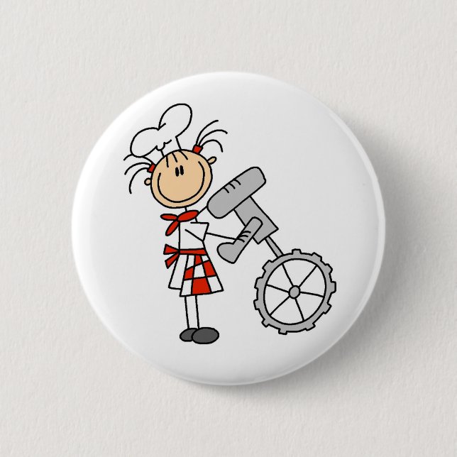 Female Chef Using Mixer Pinback Button (Front)