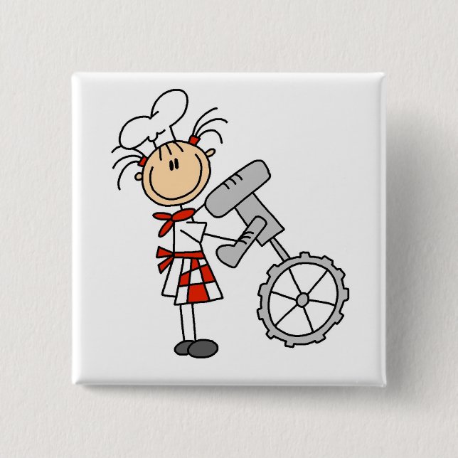 Female Chef Using Mixer Pinback Button (Front)
