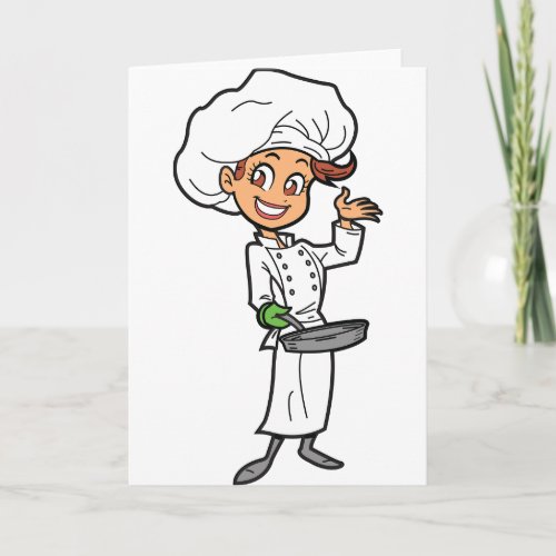 Female Chef With A Frying Pan Greeting Cards