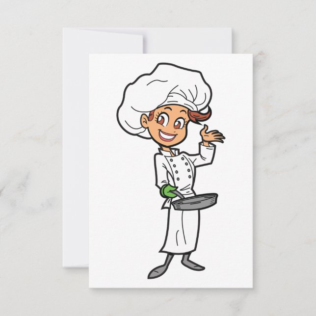 Female Chef With A Frying Pan Invitations (Front)