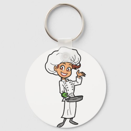 Female Chef With A Frying Pan Keychain