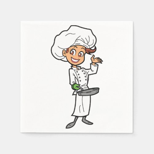 Female Chef With A Frying Pan Paper Napkins