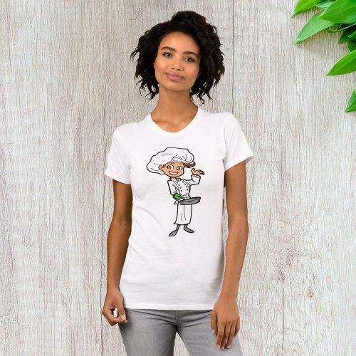 Female Chef With A Frying Pan Womens T_Shirt
