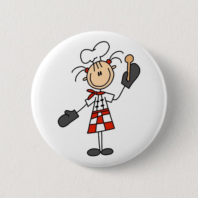 Female Chef With Mitts and Wooden Spoon Button (Front)