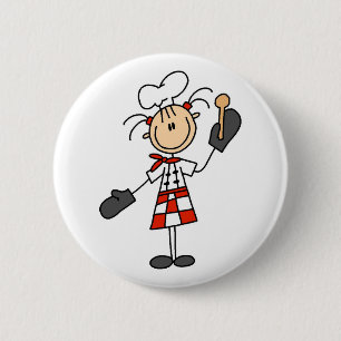 Female Chef With Mitts and Wooden Spoon Button