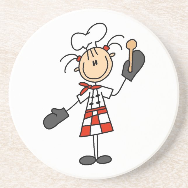 Female Chef With Mitts and Wooden Spoon Sandstone Coaster (Front)