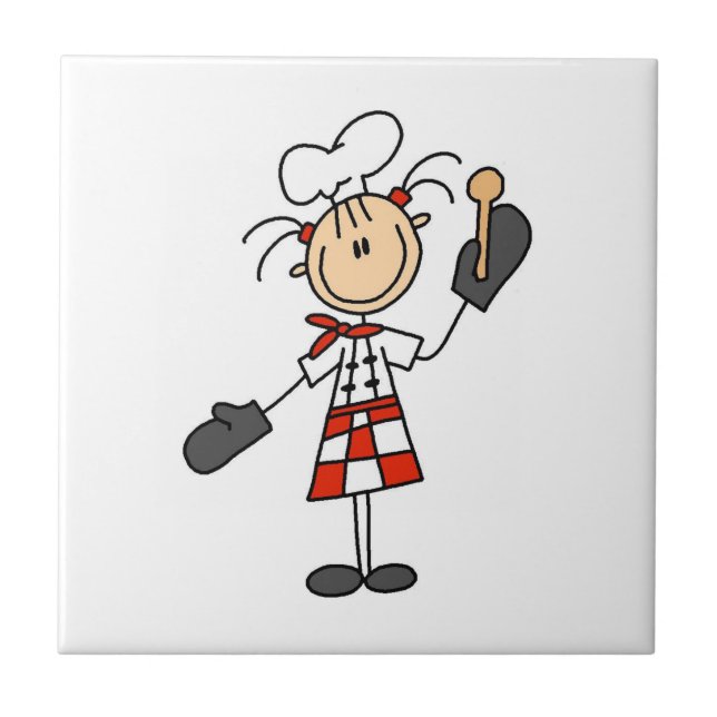 Female Chef With Mitts and Wooden Spoon Tile (Front)