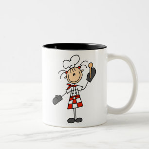 Female Chef With Mitts and Wooden Spoon Two-Tone Coffee Mug
