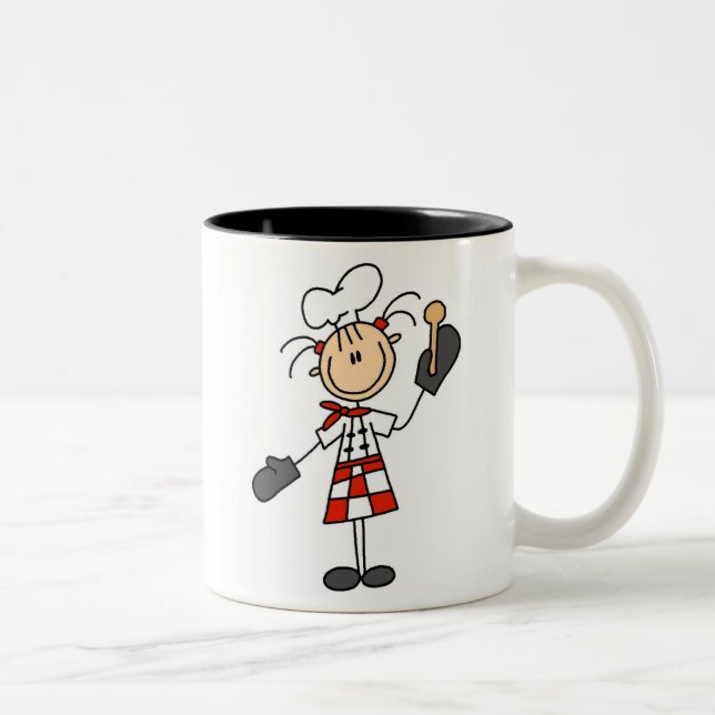 Female Chef With Mitts and Wooden Spoon Two-Tone Coffee Mug (Right)