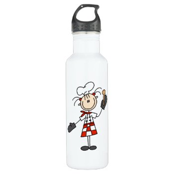 Female Chef With Mitts And Wooden Spoon Water Bottle by stick_figures at Zazzle