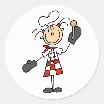 Female Chef With Oven Mitts Tshirts And Gifts Classic Round Sticker by stick_figures at Zazzle