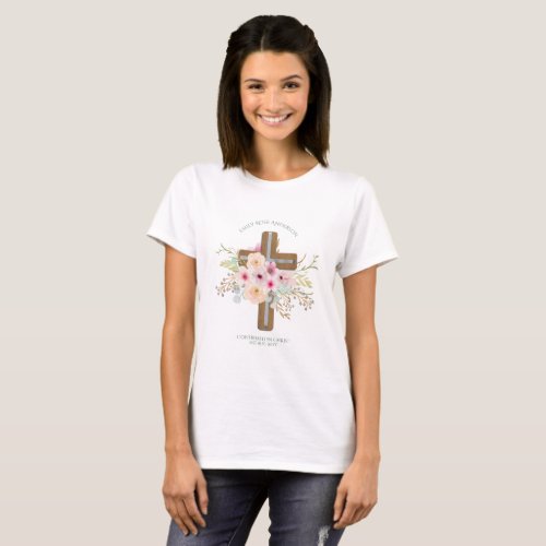 Female Confirmation Gift Floral Cross Personalized T_Shirt