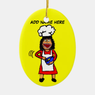 Female Cooking Cartoon Ceramic Ornament