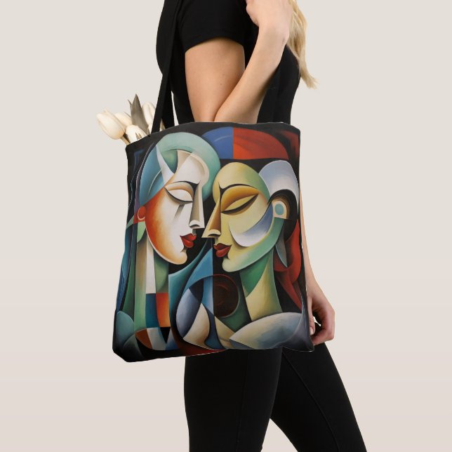Female Couple Cubism Tote Bag (Close Up)