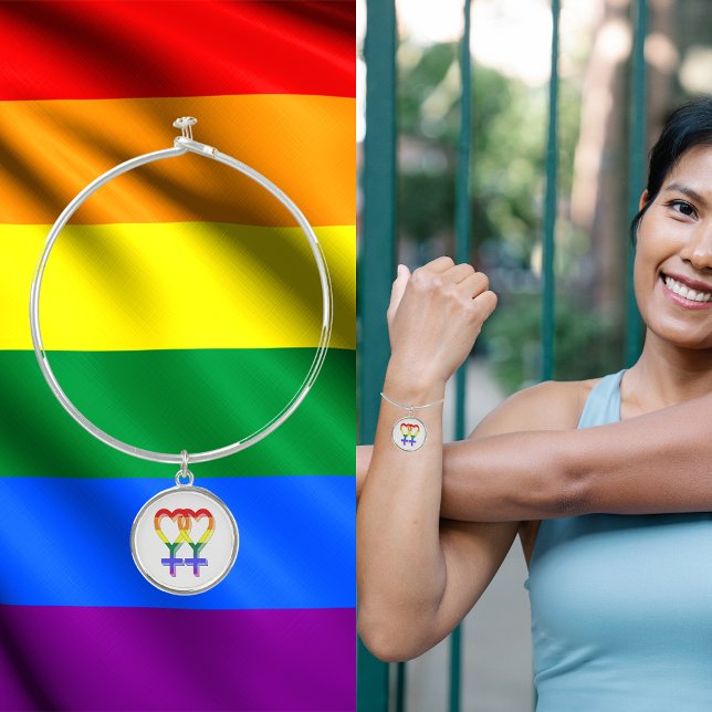 Female Couple Pride Symbols Rainbow Flag Bangle Bracelet (Female Couple Pride Symbols Rainbow Flag Bangle Bracelet)