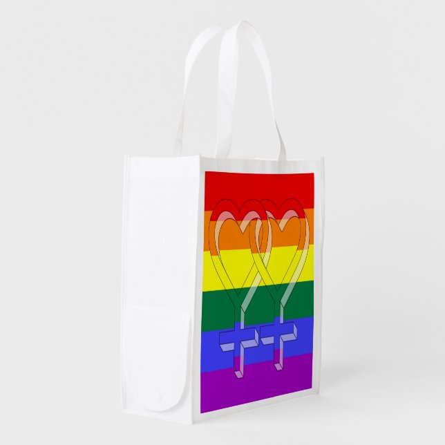 Female Couple Pride Symbols Rainbow Flag Grocery Bag (Front Side)