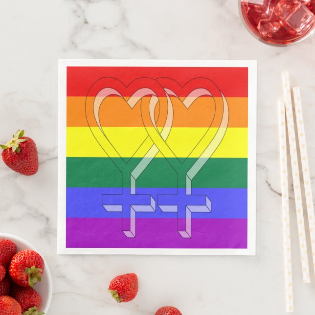 Female Couple Pride Symbols Rainbow Flag Paper Dinner Napkins (Insitu)