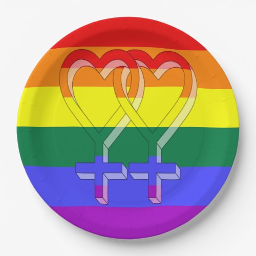 Female Couple Pride Symbols Rainbow Flag Paper Plates