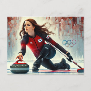 Female Curling Player Athlete Olympics Postcard