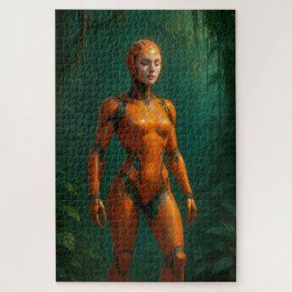 Female Cyborg Jungle Sentinal in Orange Armor Jigsaw Puzzle