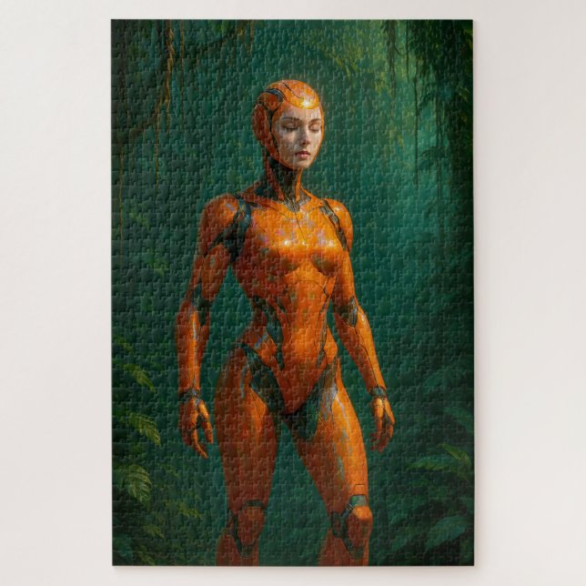 Female Cyborg Jungle Sentinal in Orange Armor Jigsaw Puzzle (Vertical)