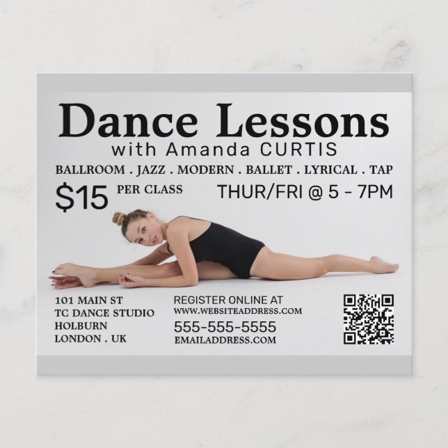Female Dancer, Dance Lesson Advertising Flyer (Front)
