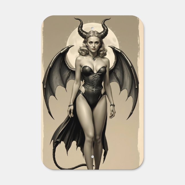 FEMALE DEMON WITH MOON BATHROOM PARKING METAL SIGN (Front)
