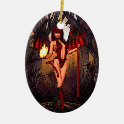 Female Devil In Red Ceramic Ornament