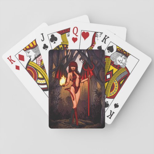 Female Devil In Red Playing Cards