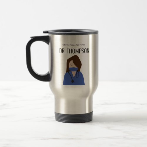 Female Doctor illustration Blue scrubs Thank you Travel Mug