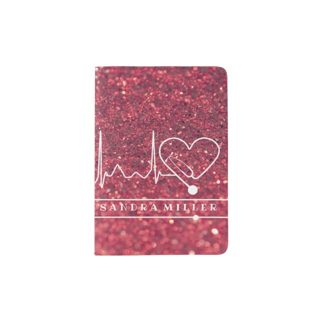 Female Doctor Nurse Glitter Red Personalized Passport Holder (Front)