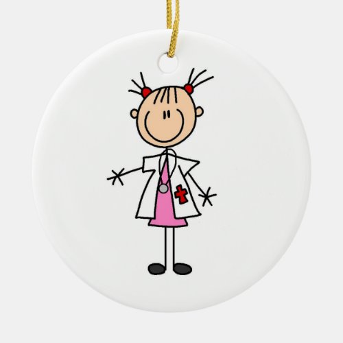 Female Doctor Stick Figure Ceramic Ornament