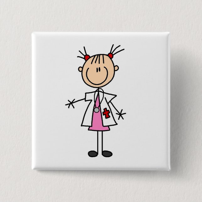 Female Doctor Stick Figure Pinback Button (Front)