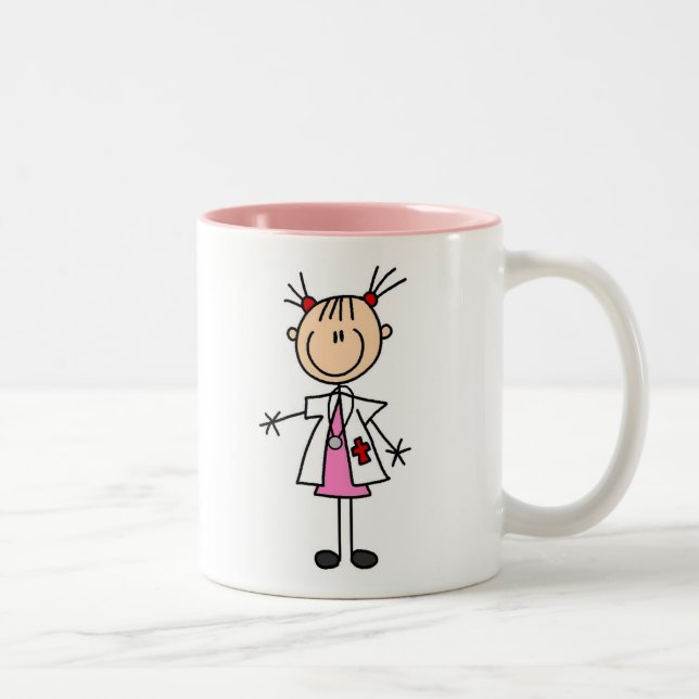 Female Doctor Stick Figure Two-Tone Coffee Mug (Right)