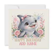 Female DOLPHIN: Baby Animal Pastel bow & Flowers 