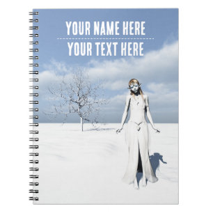 Female elf walking in the snow. Customizable text Notebook