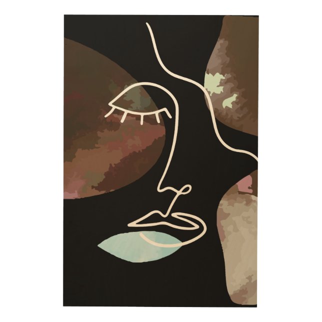 Female Face Abstract Line Illustration Wood Wall Art (Front)
