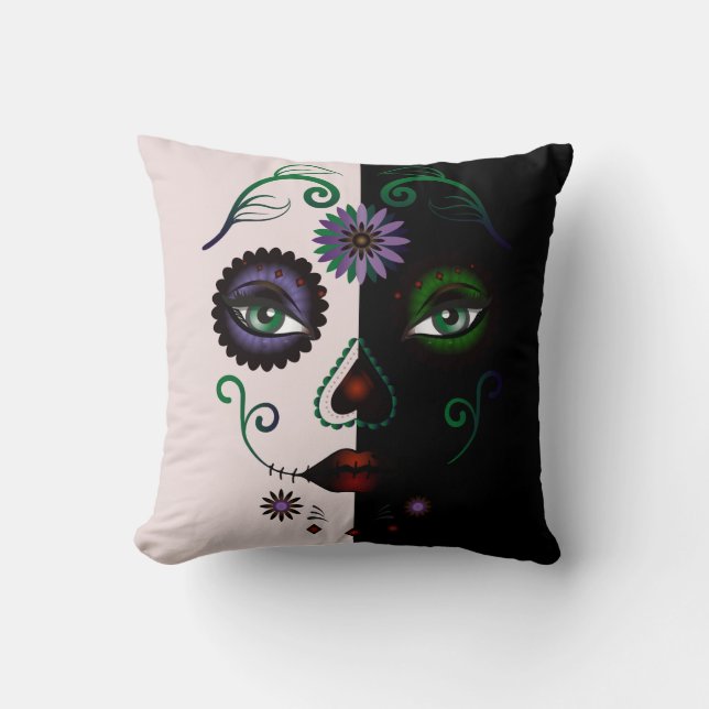 Female Face Pillow - Woman Face Skull Abstract (Front)