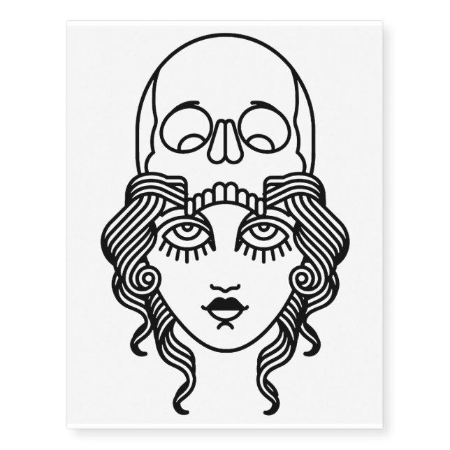 female face skull temporary tattoos (Front)