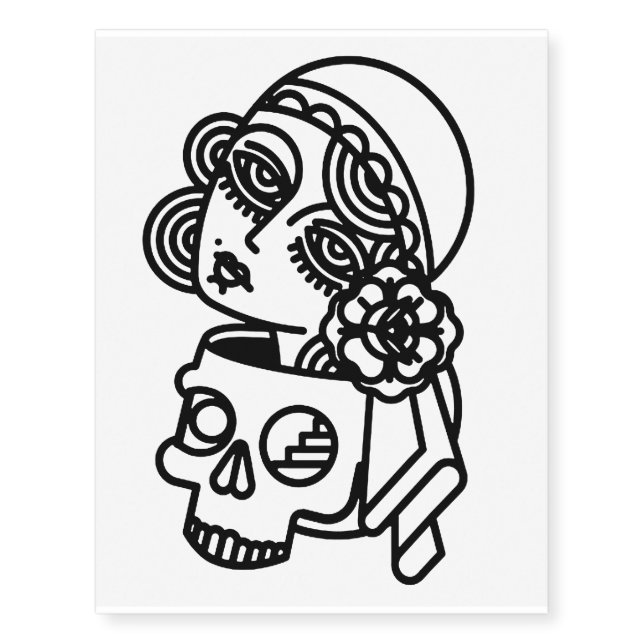 female face skull temporary tattoos (Front)