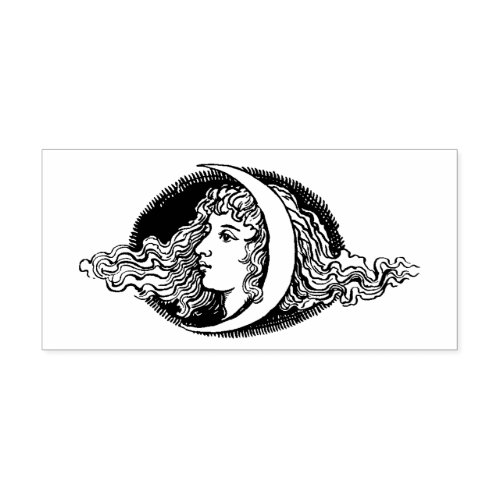 Female Face with Moon Rubber Stamp