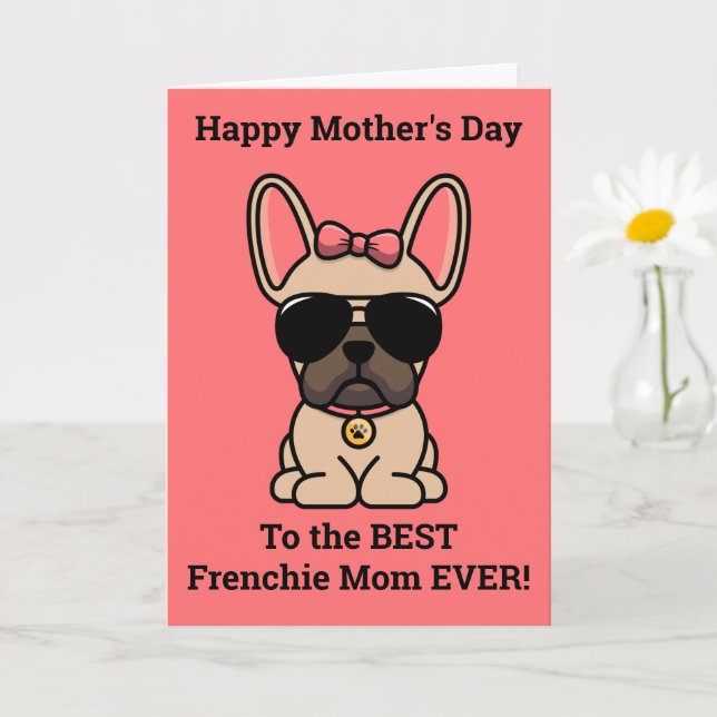 Female Fawn French Bulldog Mother's Day Card (Small Plant)