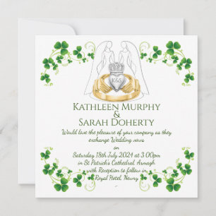 Female Female Claddagh Ring & Shamrocks Invitation