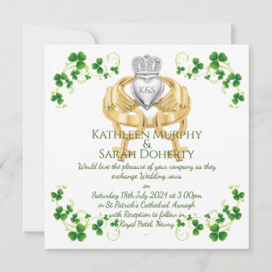 Female Female Claddagh Ring & Shamrocks Invitation