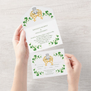 Female Female Irish Claddagh Ring and Shamrocks All In One Invitation